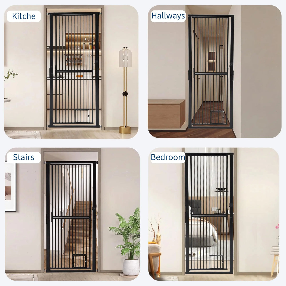 HiMiss Extra Tall Adjustable Pressure Mounted Cat Gate With Door