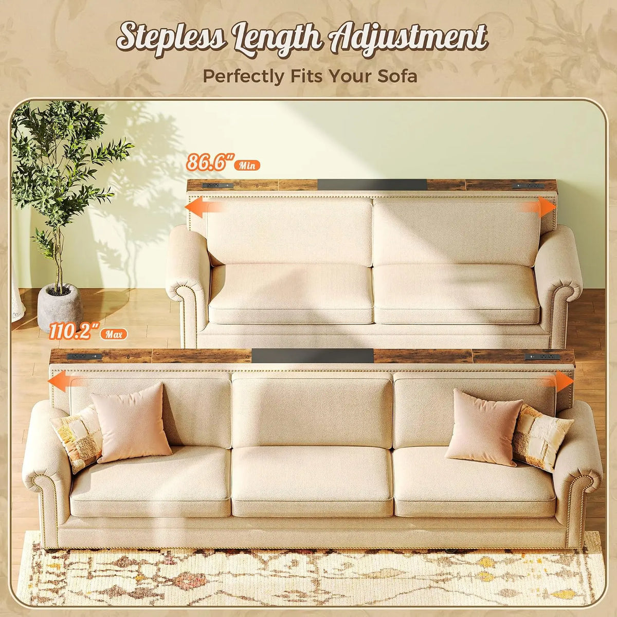 Adjustable Sofa Console Table With Power Outlets And USB Charging
