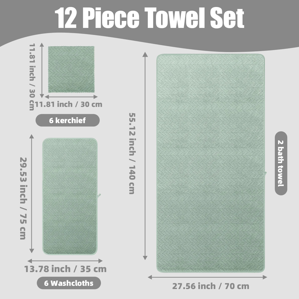 Premium Microfiber 12 Piece Towel Set For Modern Bathrooms