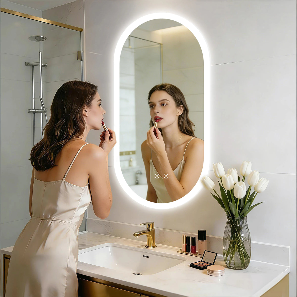 BORWART Oval LED Bathroom Mirror With Smart Anti Fog Dimming Lights