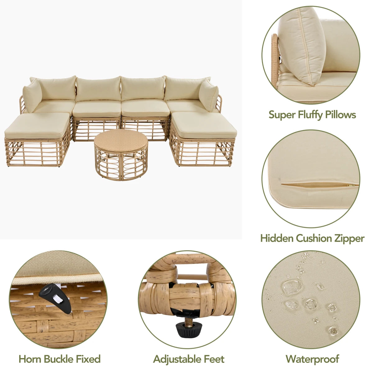 Outdoor Rattan Patio Sectional Sofa Set With Cushions And Pillows
