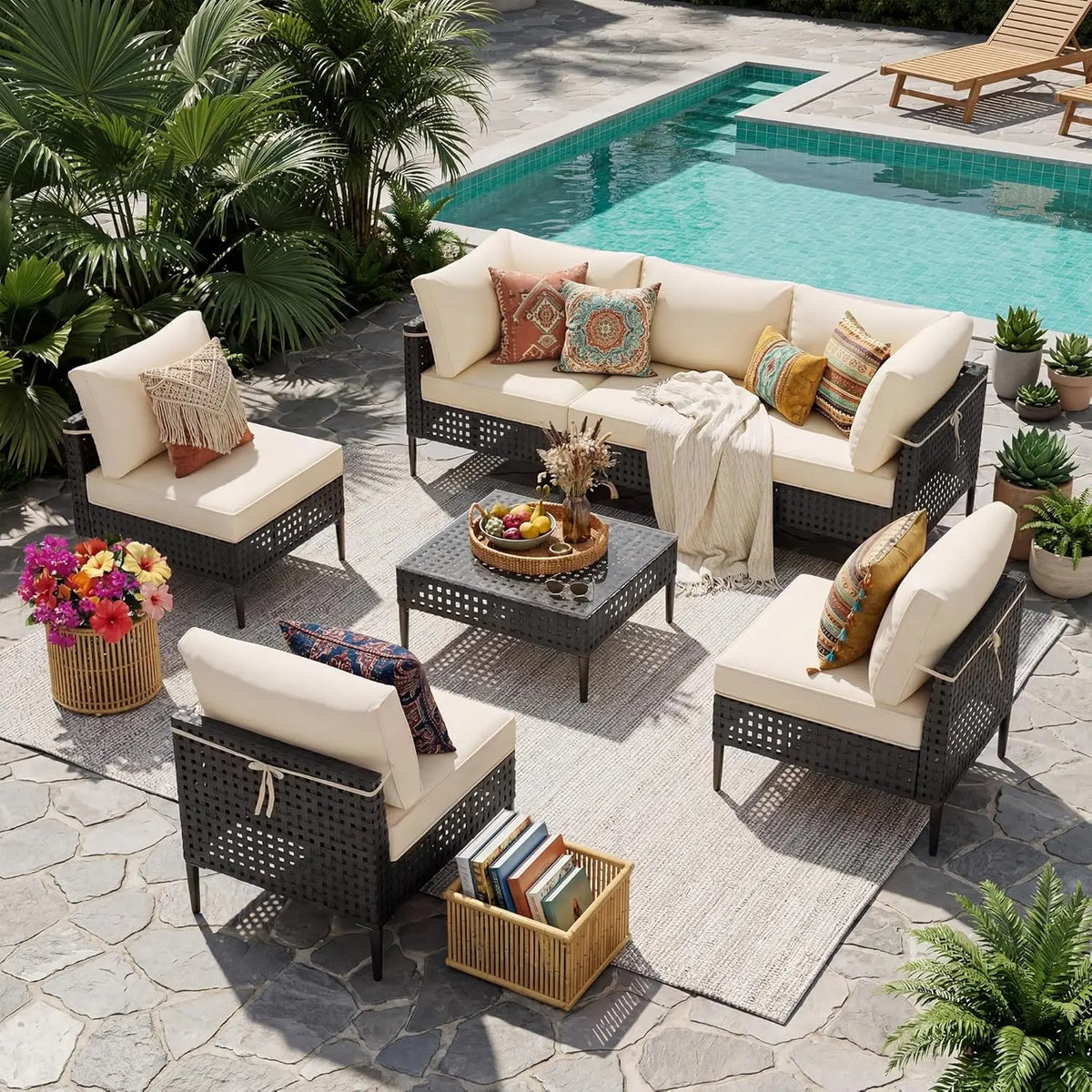 Modern Bamboo Outdoor Patio Furniture Modular Sectional Sofa