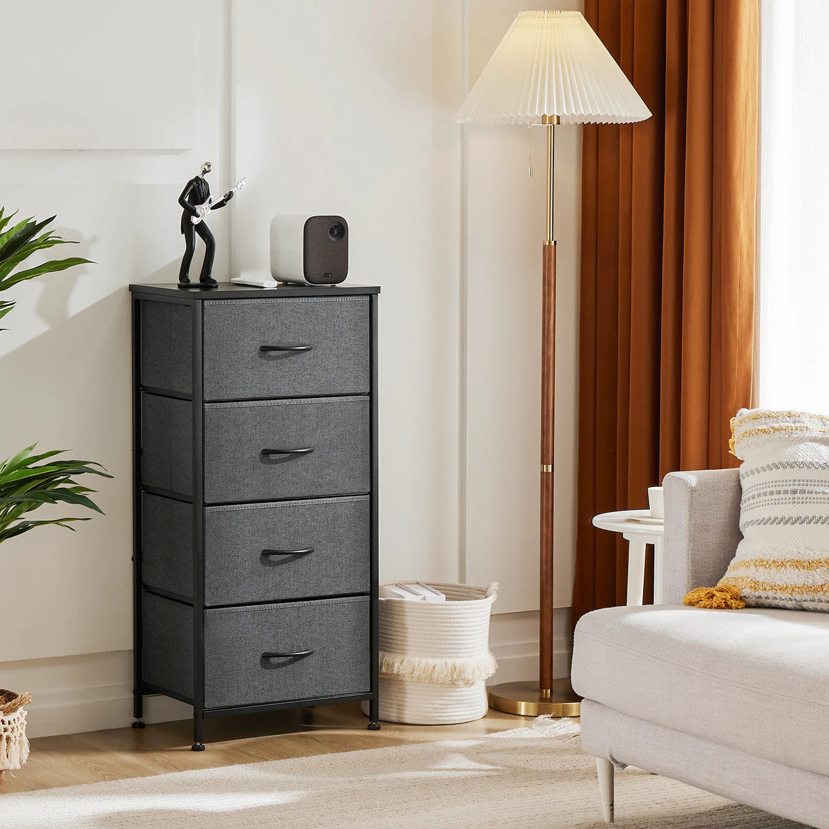 JHK Four Drawer Fabric Dresser With Steel Nightstand Cabinet