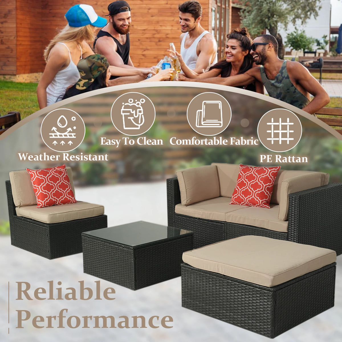 Avenvista Modular Wicker Patio Conversation Set With Cushions And Tables
