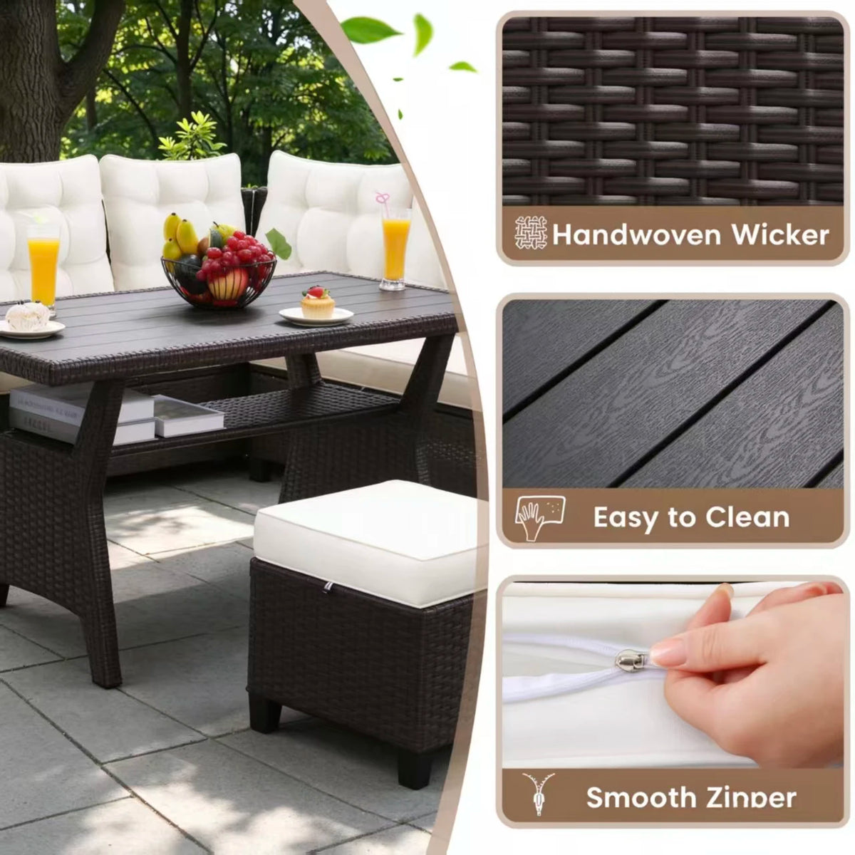 TUAREX Outdoor Rattan Patio Sofa Set With Cushions And Table