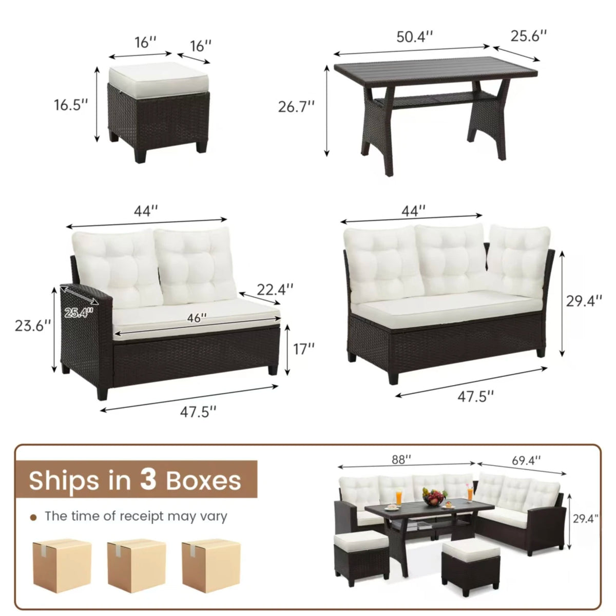 TUAREX Outdoor Rattan Patio Sofa Set With Cushions And Table