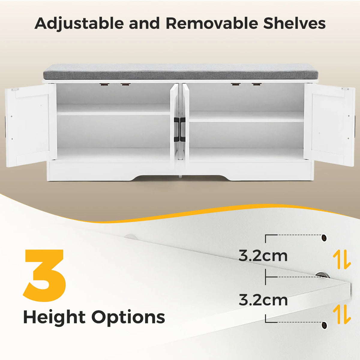 JHK Entryway Storage Bench With Padded Cushion And Shelves