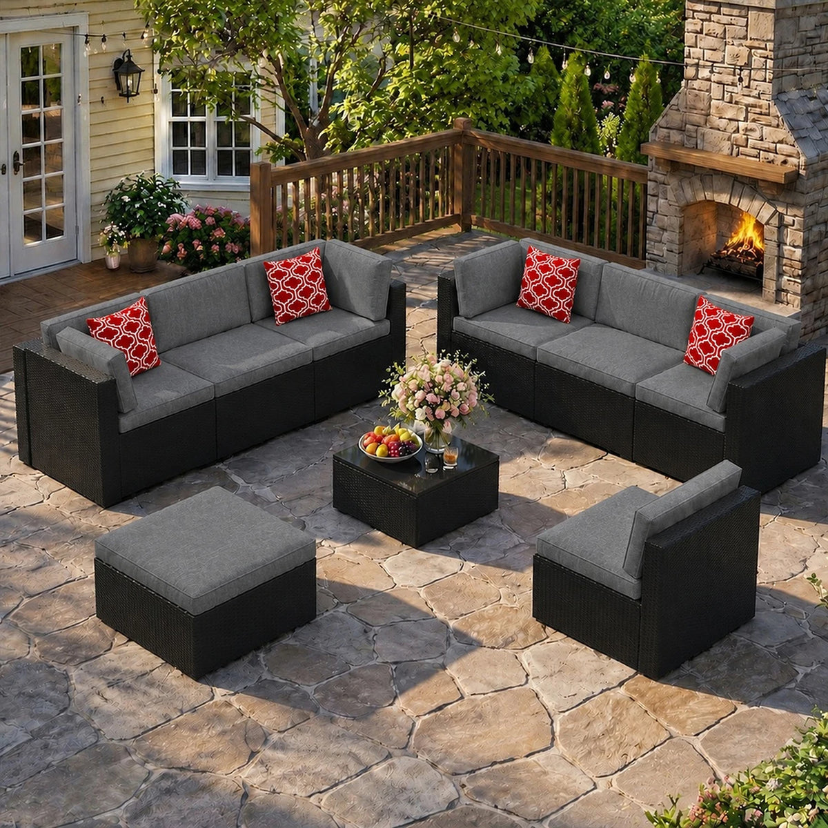Avenvista Modular Wicker Patio Conversation Set With Cushions And Tables