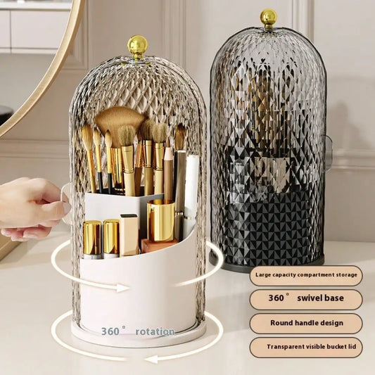 Rotating Dustproof Cosmetic Organizer With Makeup Brush Holder