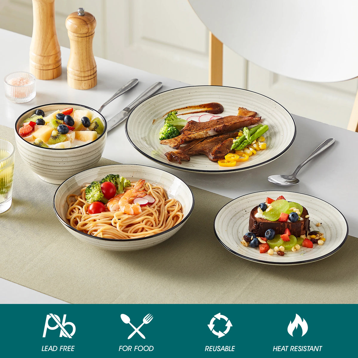 MALACASA Ceramic Dinnerware Set With Handpainted Spiral Design
