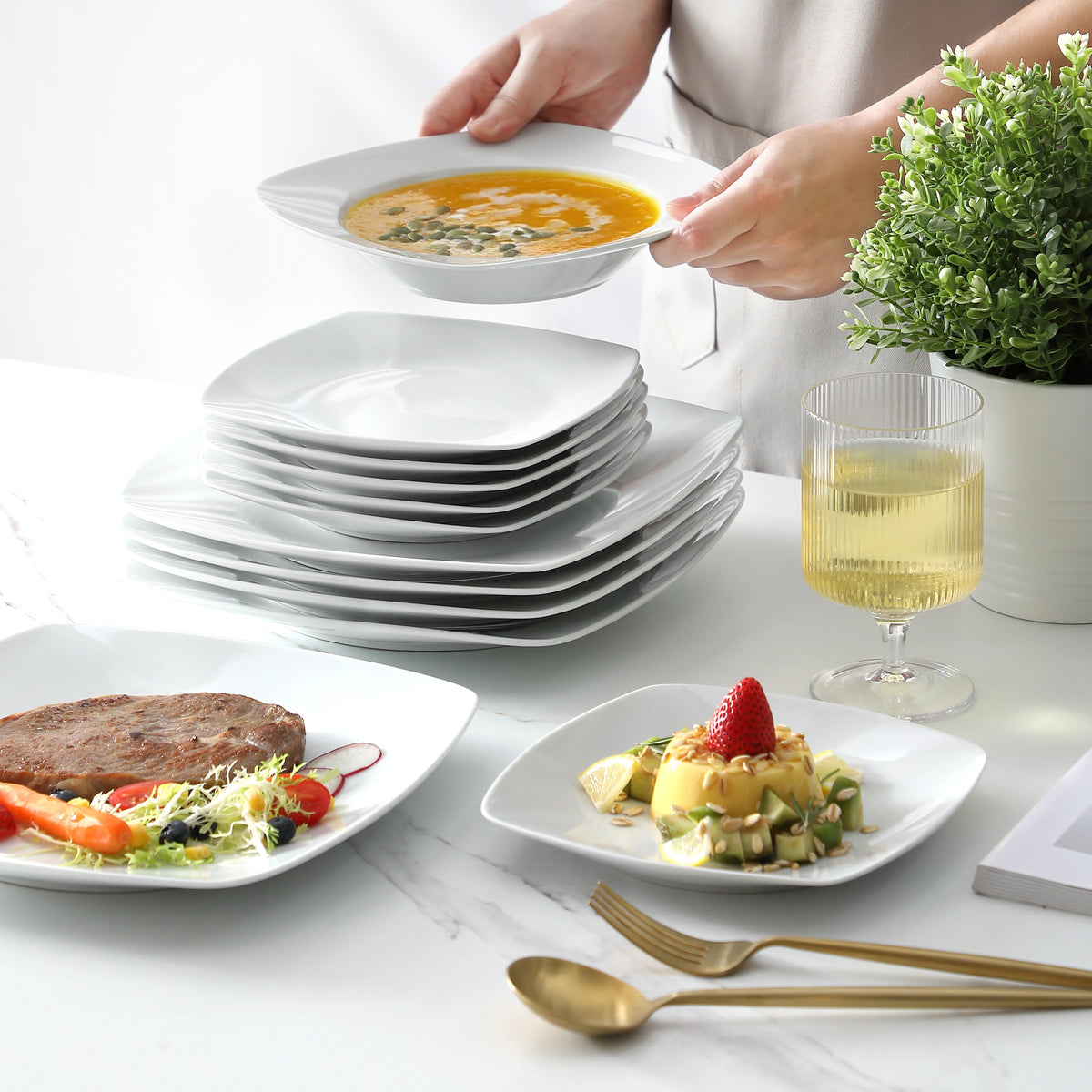 Malacasa Julia Classic 18 Piece Ceramic Porcelain Dinnerware Set