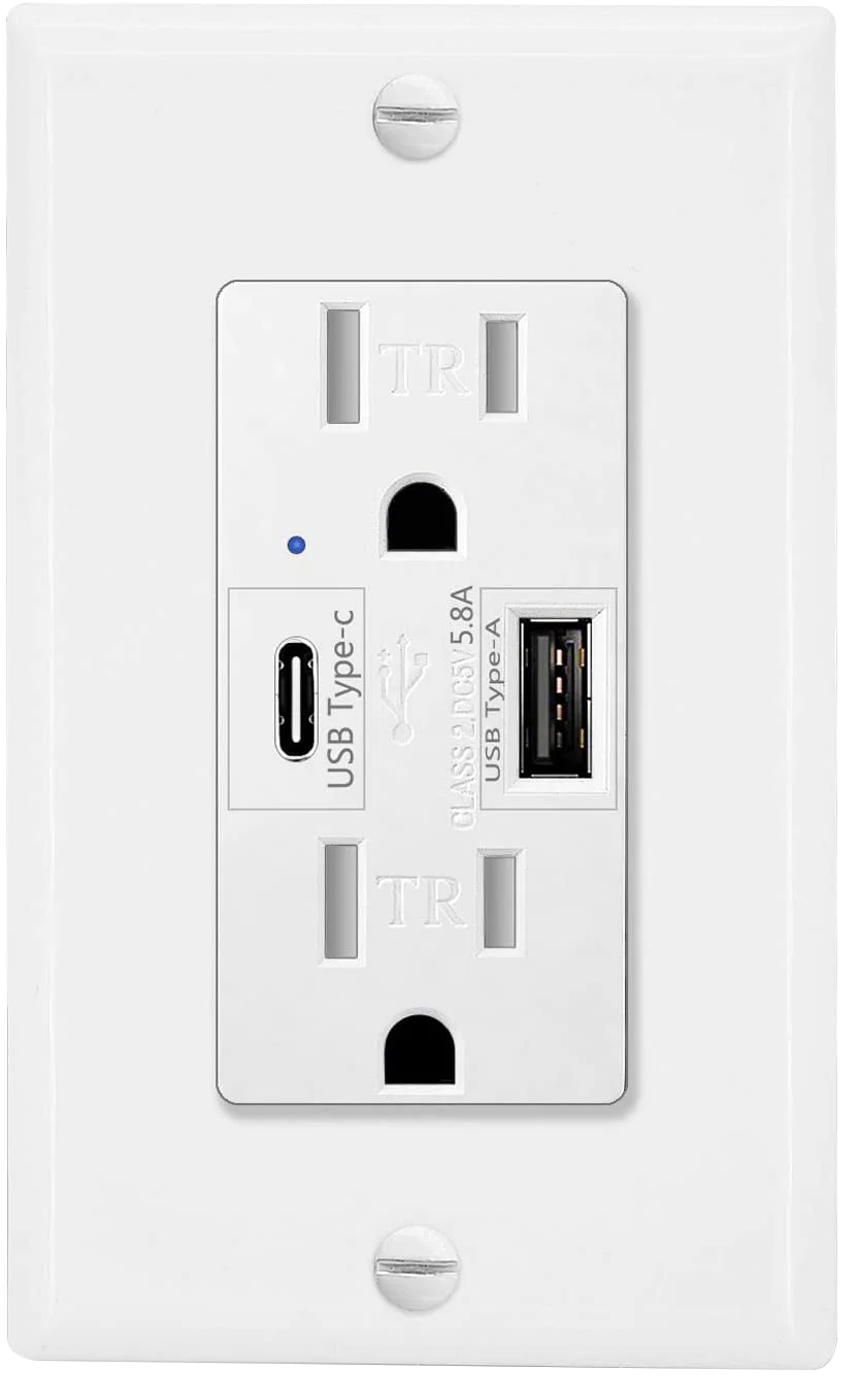 NineLeaf USB C Dual Port Wall Outlet With LED Indicator