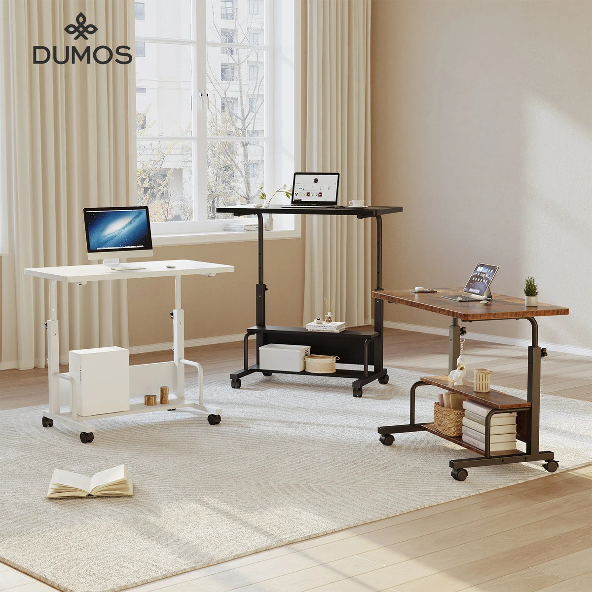 JHK Adjustable Height Mobile Standing Desk With Locking Wheels