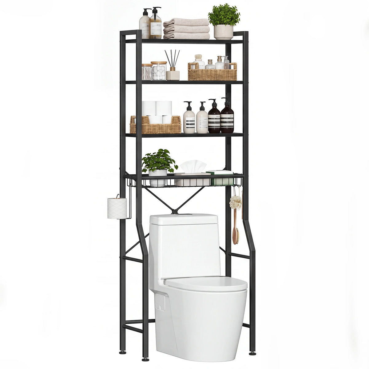 JHK Over Toilet Storage Rack With Adjustable Shelves And Hooks