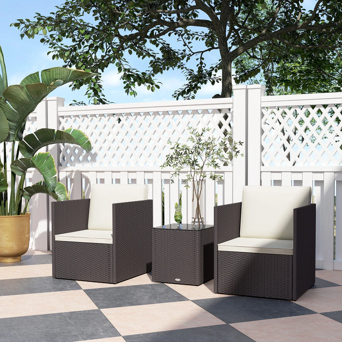 3 Piece Outsunny Folding Wicker Patio Bistro Furniture Set for Outdoor Use