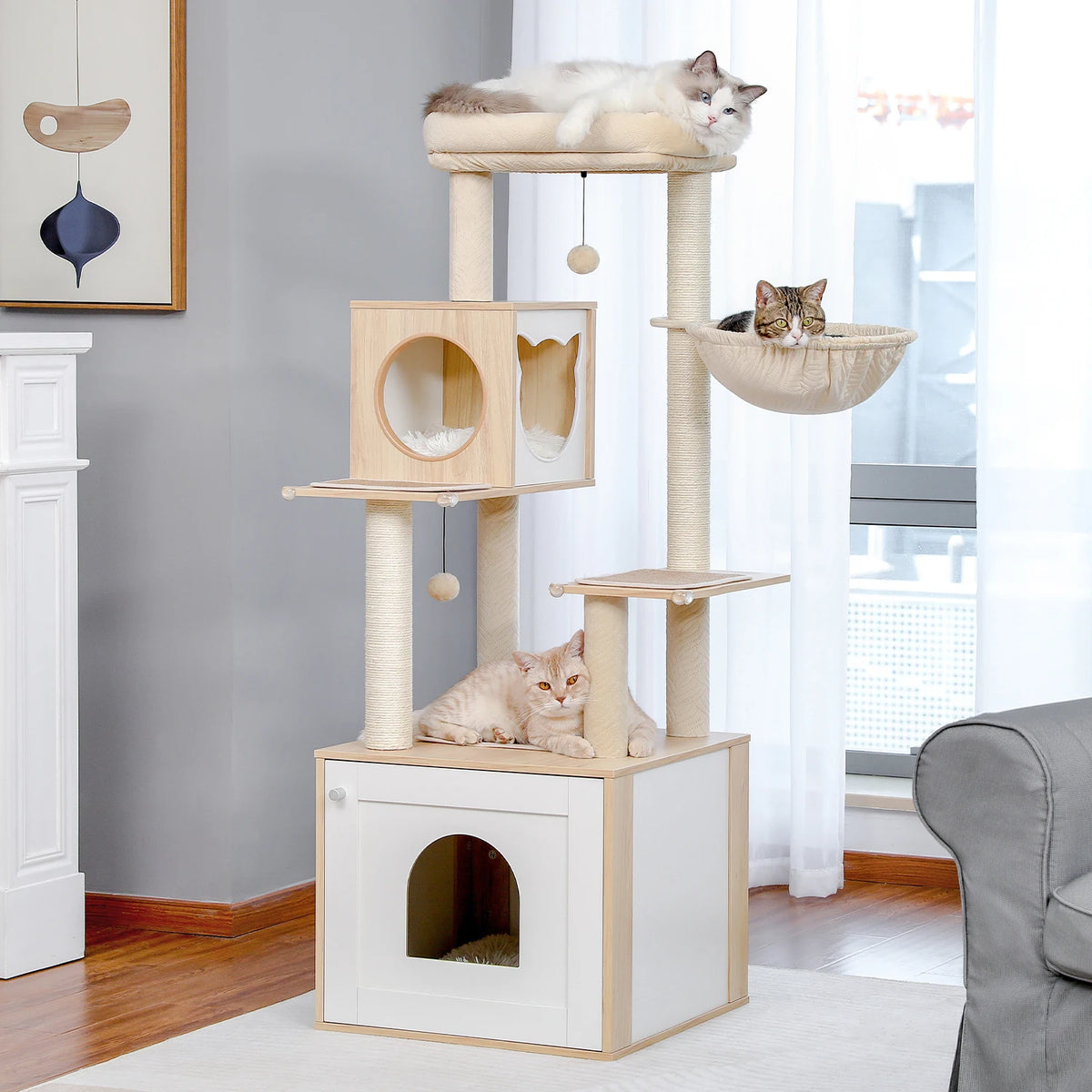 Pawz Multi Level Indoor Cat Tower With Scratching Posts And Hammock