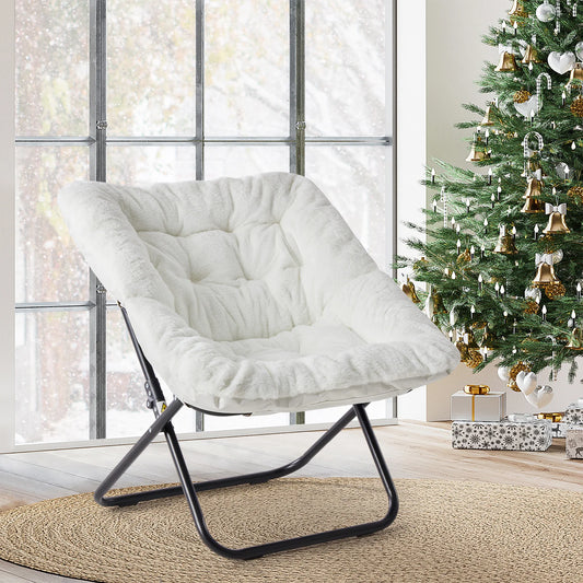 JHK Modern Folding Saucer Chair Rotatable Metal Frame Fabric