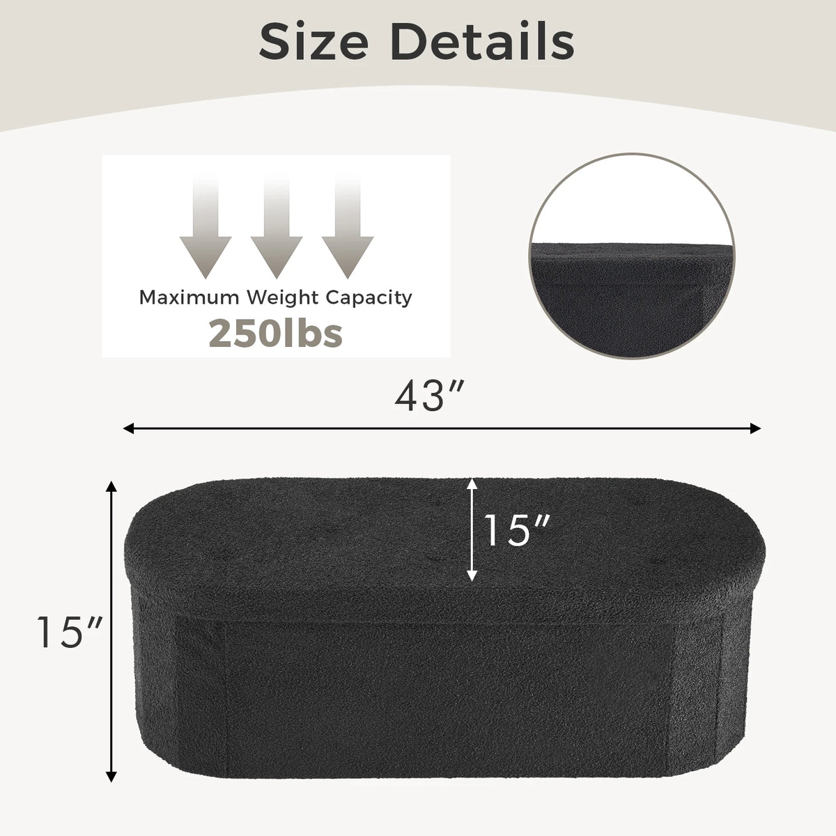 JHK Folding Storage Ottoman Bench With Teddy Fabric Metal Frame
