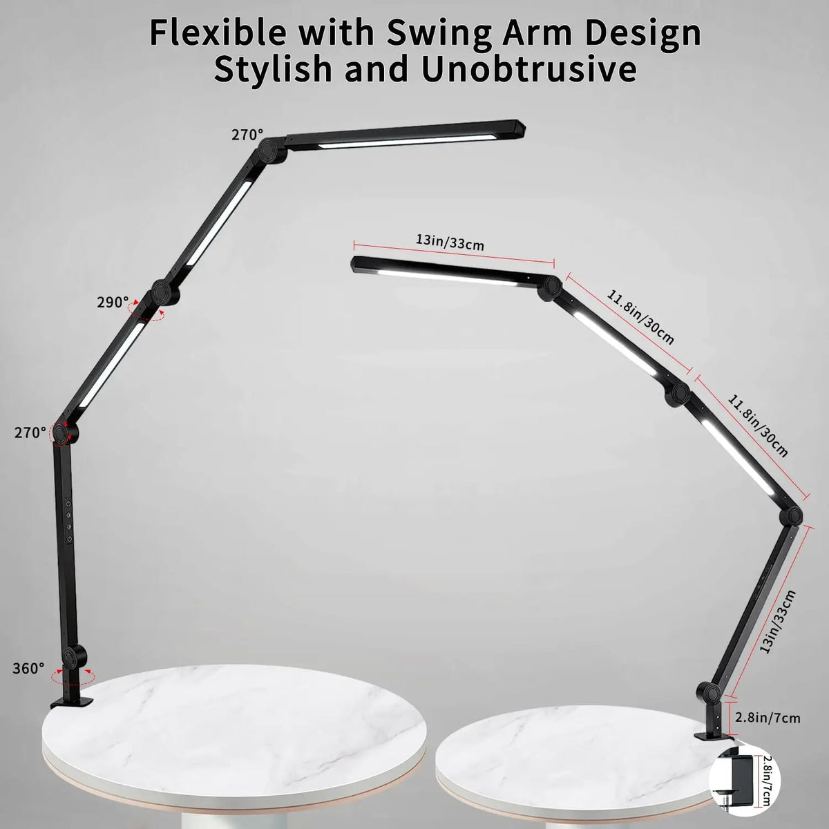 LED Desk Lamp With Clamp, Flexible Swing Arm And Dimming