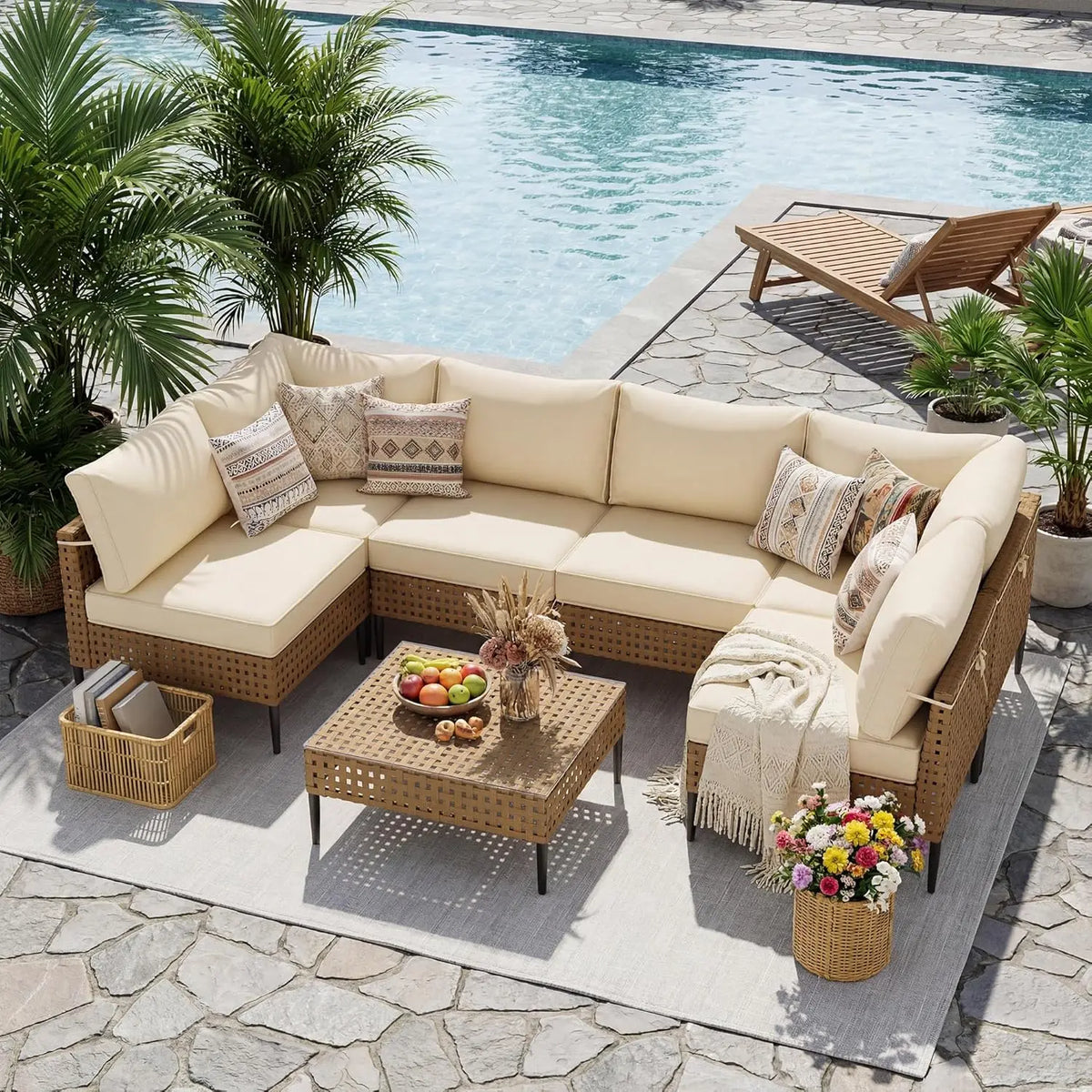 Modern Bamboo Outdoor Patio Furniture Modular Sectional Sofa