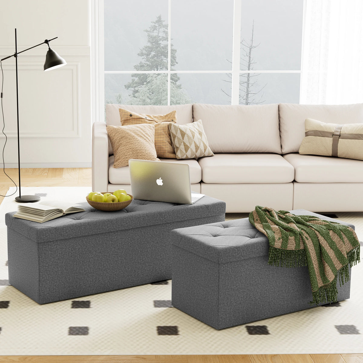 JHK Foldable Storage Ottoman Bench With Hidden Compartment