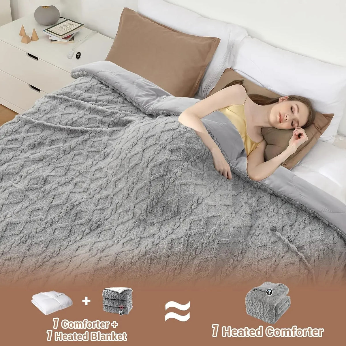 Electric Heated Comforter With Dual Zone Control And Heat Settings