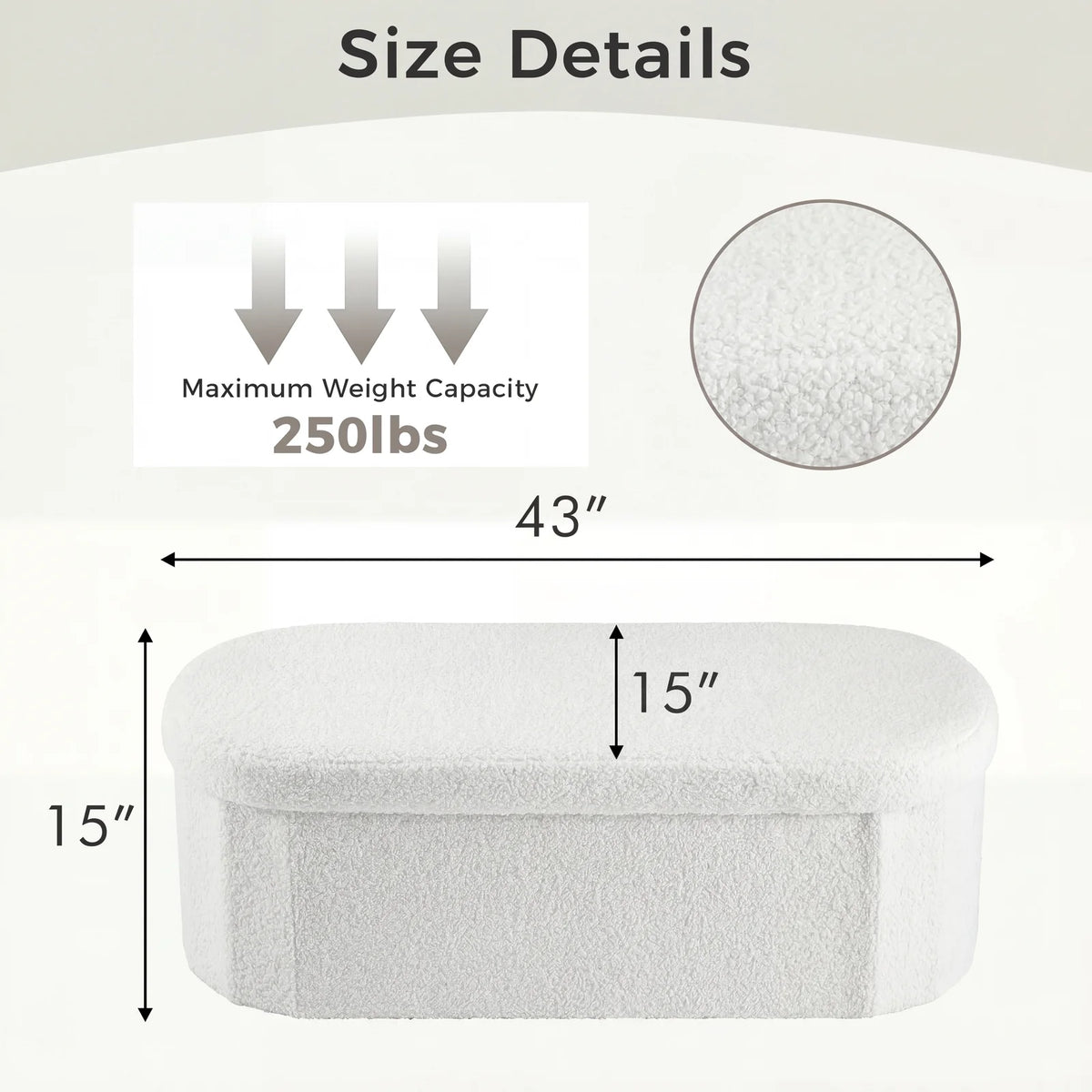 JHK Folding Storage Ottoman Bench With Teddy Fabric Metal Frame