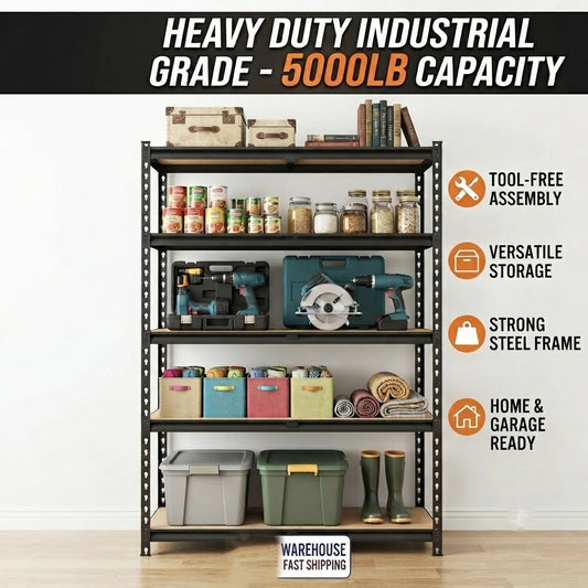 Premium Five Tier Heavy Duty Steel Storage Shelves Rack Unit