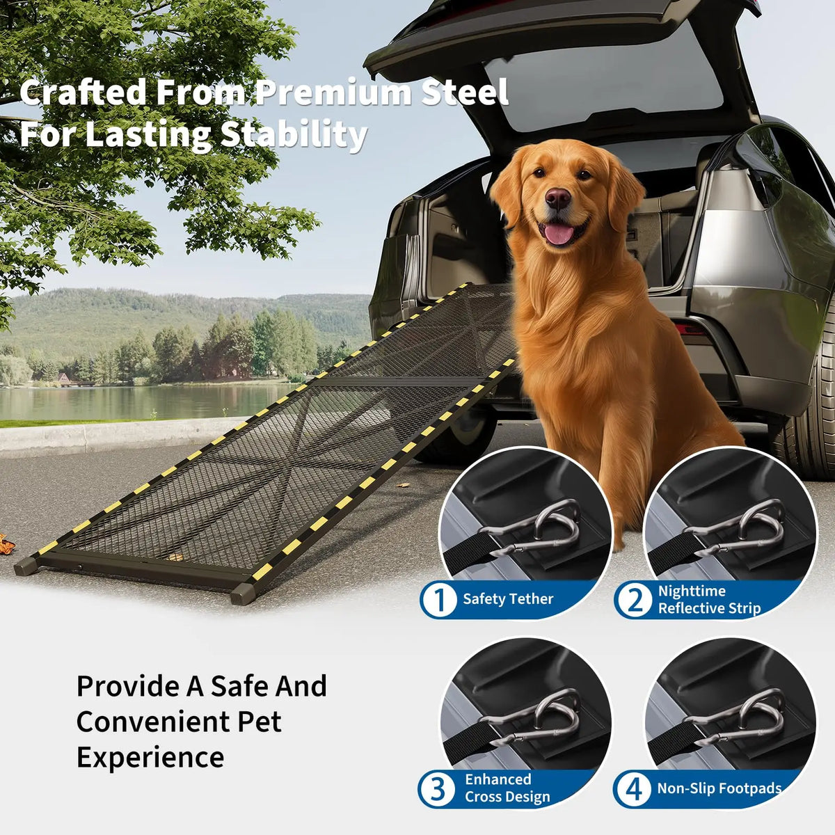 HiMISS Folding Heavy Duty Dog Ramp for Cars and SUVs