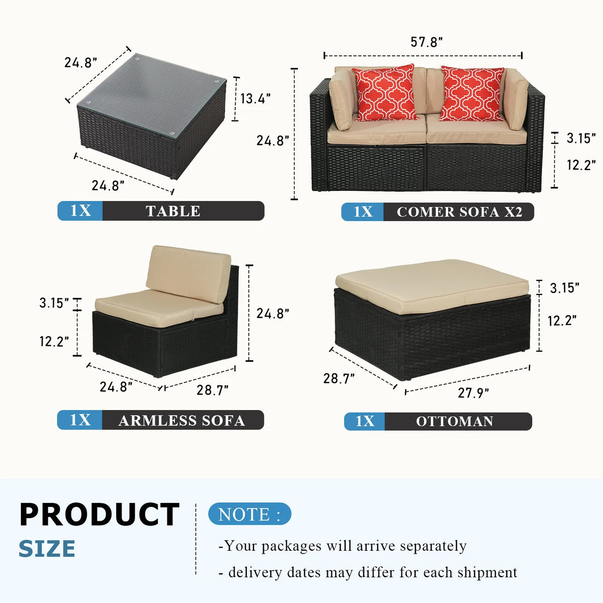 Avenvista Modular Wicker Patio Conversation Set With Cushions And Tables