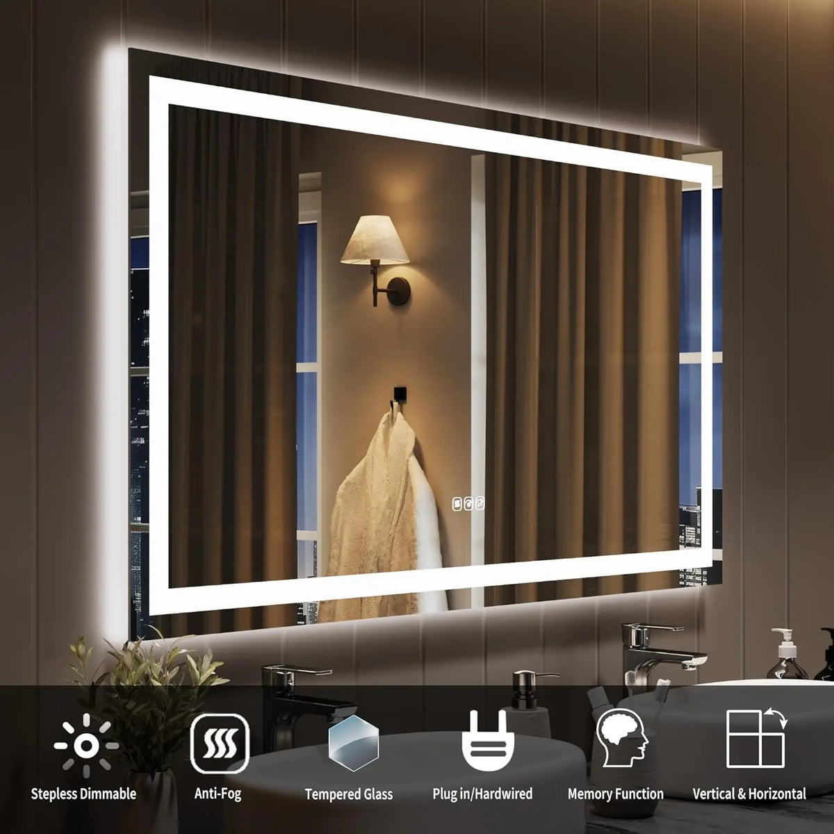 TWISTER.CK LED Bathroom Mirror With Memory Dimming And Anti Fog