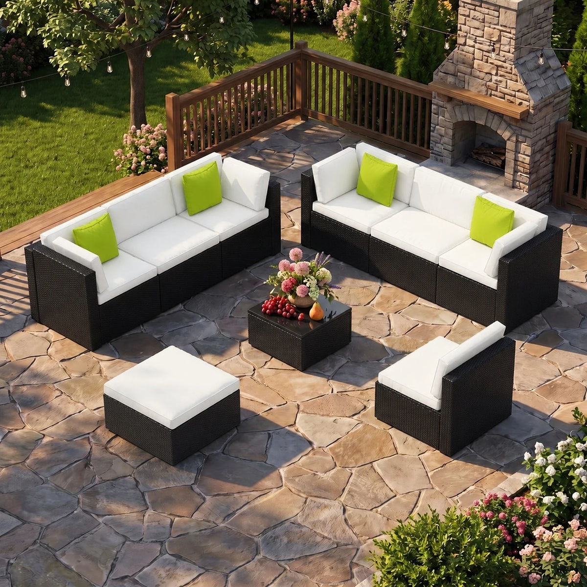 Avenvista Modular Wicker Patio Conversation Set With Cushions And Tables