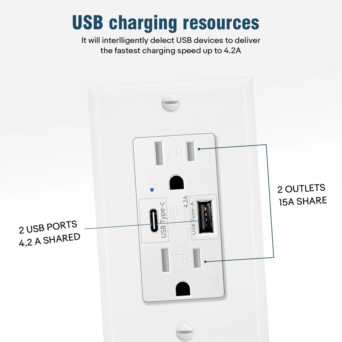 NineLeaf USB C Dual Port Wall Outlet With LED Indicator