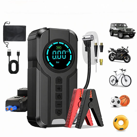 6000mAh Car Jump Starter Power Bank Air Compressor LED Light