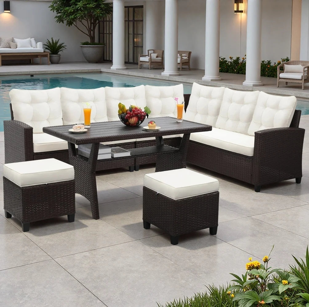 TUAREX Outdoor Rattan Patio Sofa Set With Cushions And Table