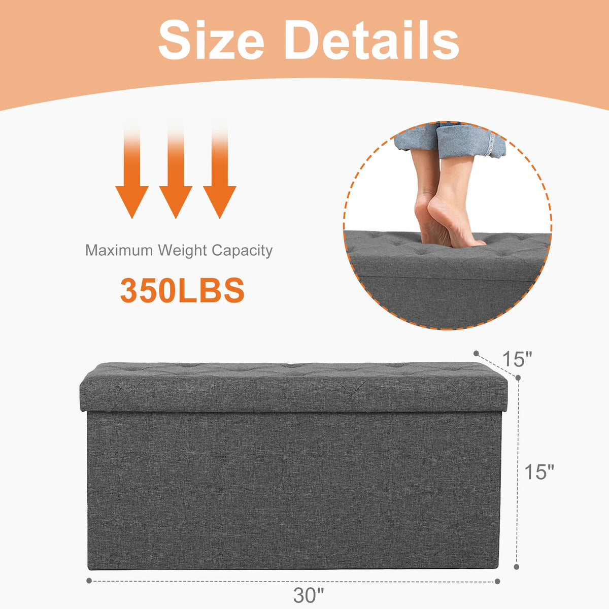 JHK Foldable Storage Ottoman Bench With Hidden Compartment
