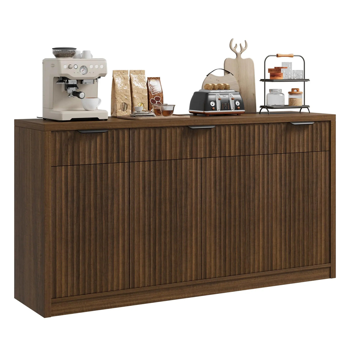 HiMISS Modern Fluted Buffet Sideboard Cabinet With Storage Shelves