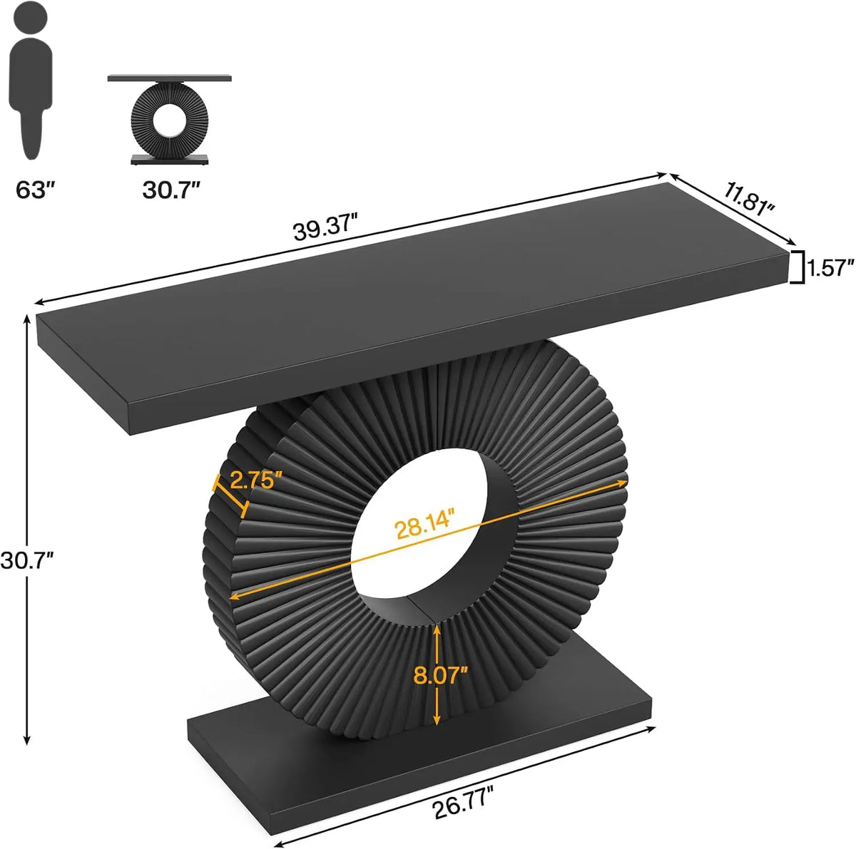 Modern Wood Console Table With Sculptural Geometric Base