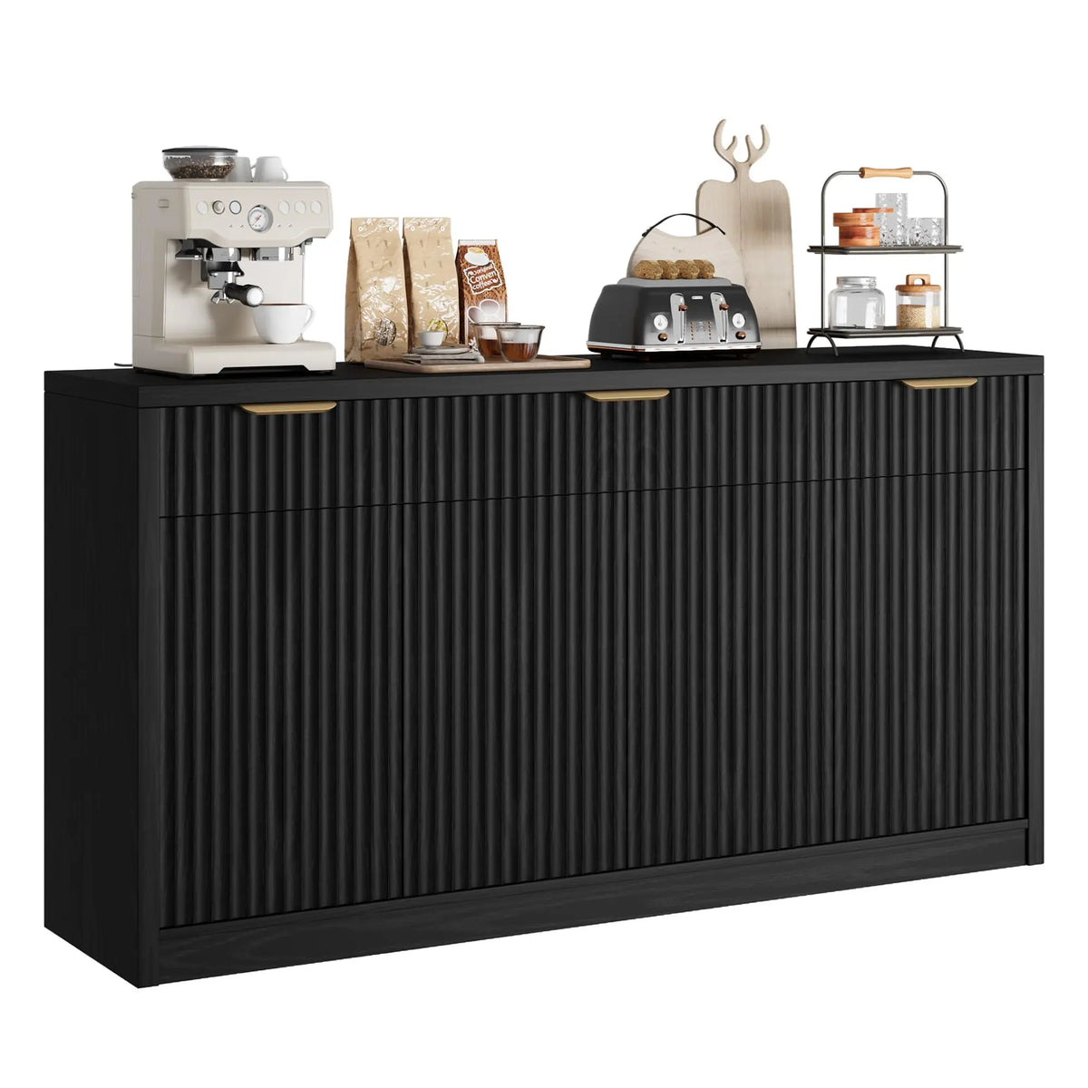 HiMISS Modern Fluted Buffet Sideboard Cabinet With Storage Shelves
