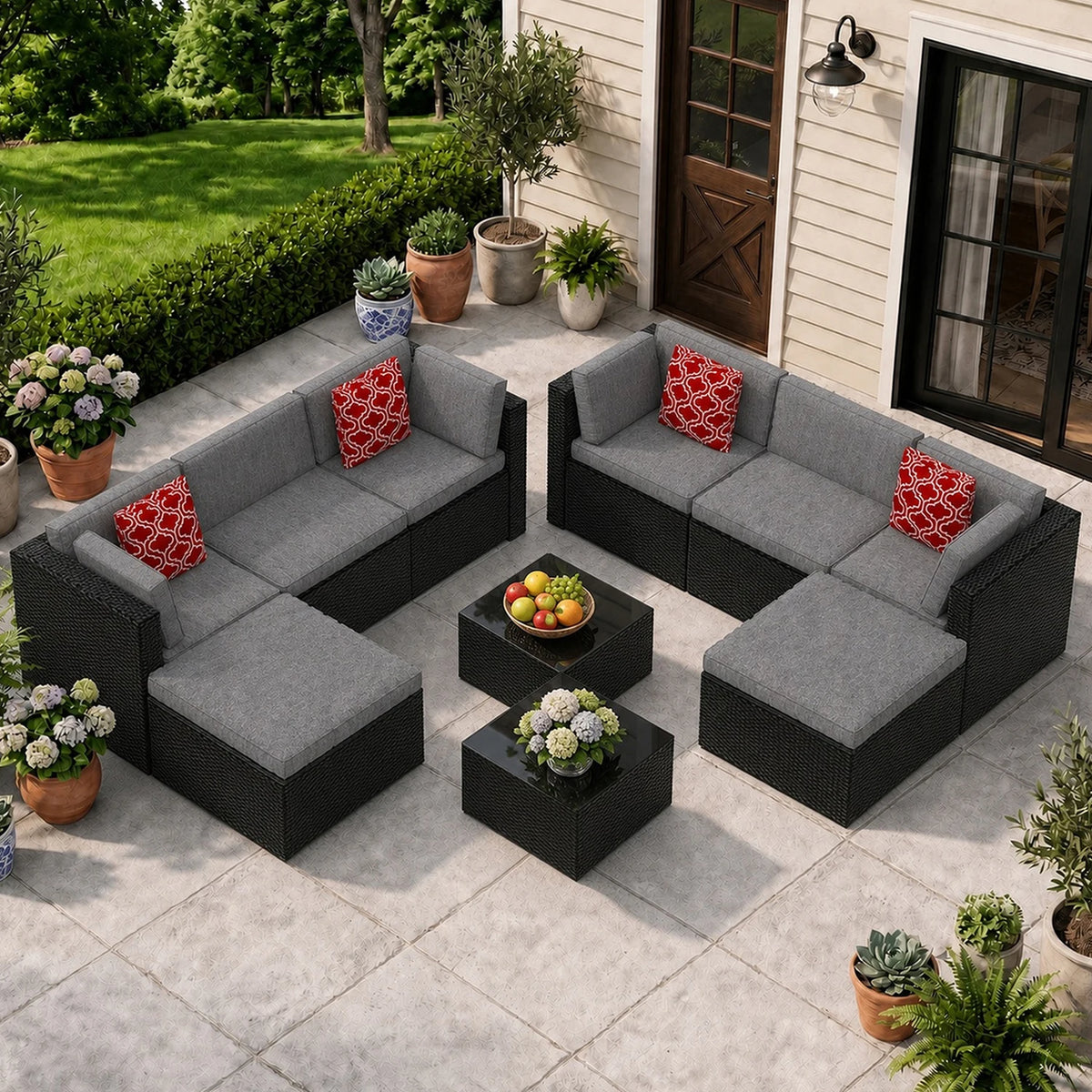 Avenvista Modular Wicker Patio Conversation Set With Cushions And Tables