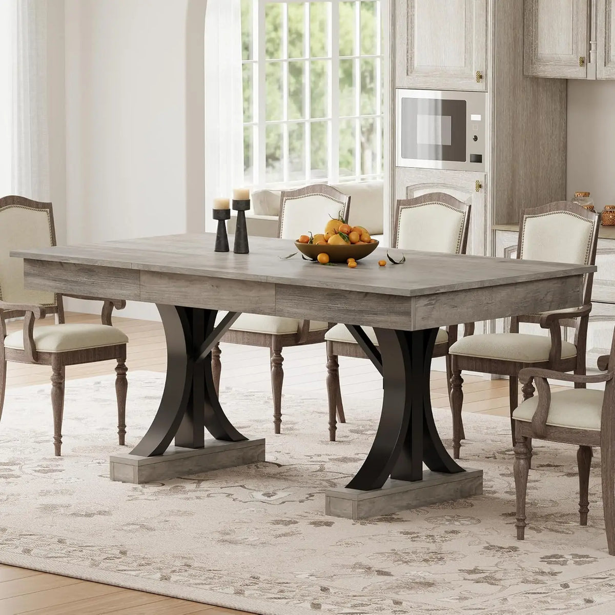 HiMISS Modern Rectangular Dining Table With Two Drawers And Metal Frame