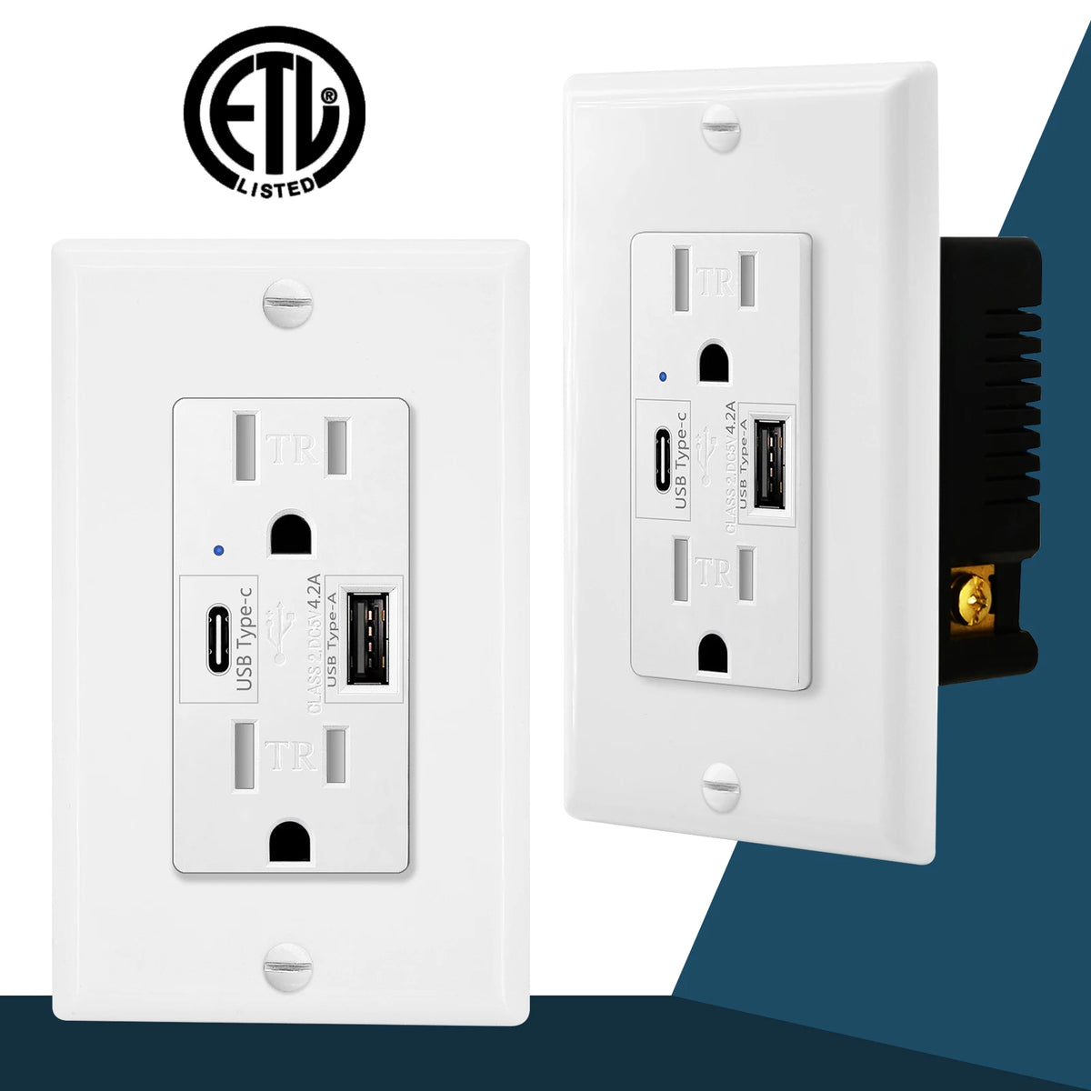 NineLeaf USB C Dual Port Wall Outlet With LED Indicator