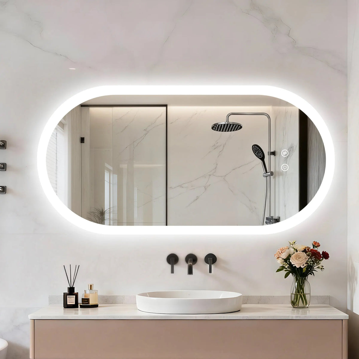 BORWART Oval LED Bathroom Mirror With Smart Anti Fog Dimming Lights
