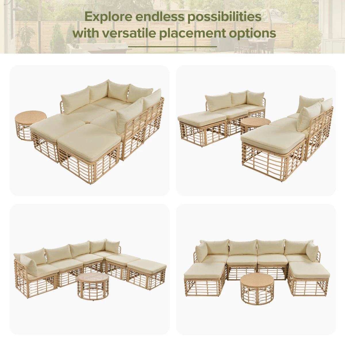 Outdoor Rattan Patio Sectional Sofa Set With Cushions And Pillows