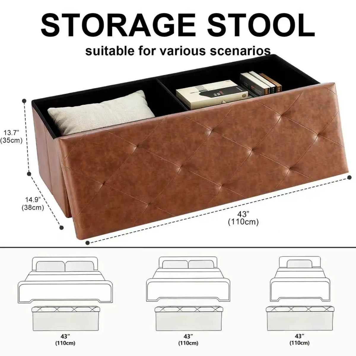 Sarenzon Tufted Faux Leather Foldable Storage Bench Ottoman