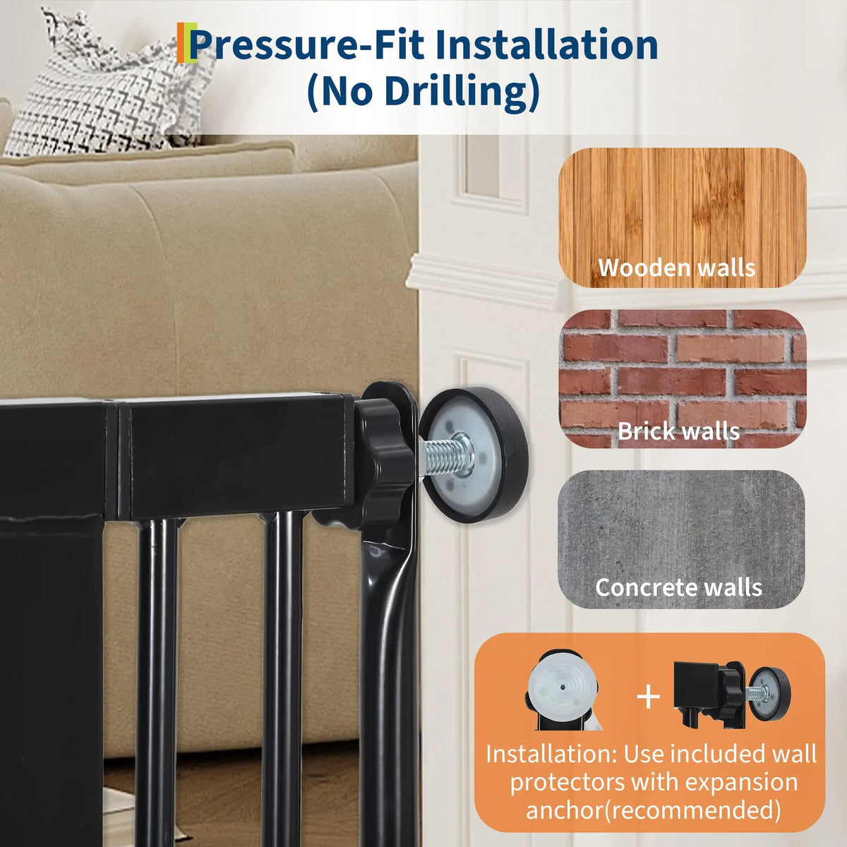 HiMiss Extra Tall Adjustable Pressure Mounted Cat Gate With Door