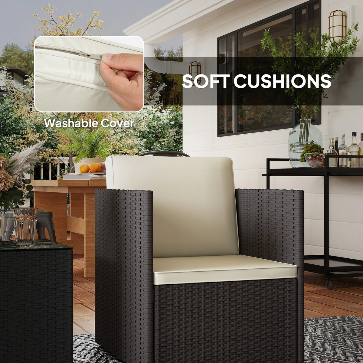 3 Piece Outsunny Folding Wicker Patio Bistro Furniture Set for Outdoor Use