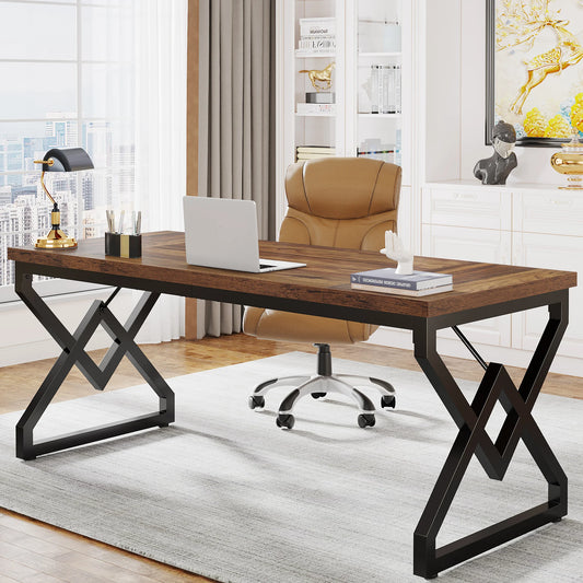 Tribesigns Heavy Duty Industrial Executive Desk With Reinforced Metal Frame
