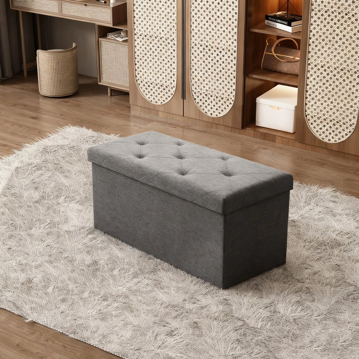Sarenzoon Folding Storage Ottoman Bench Multi Purpose Indoor Outdoor Seat