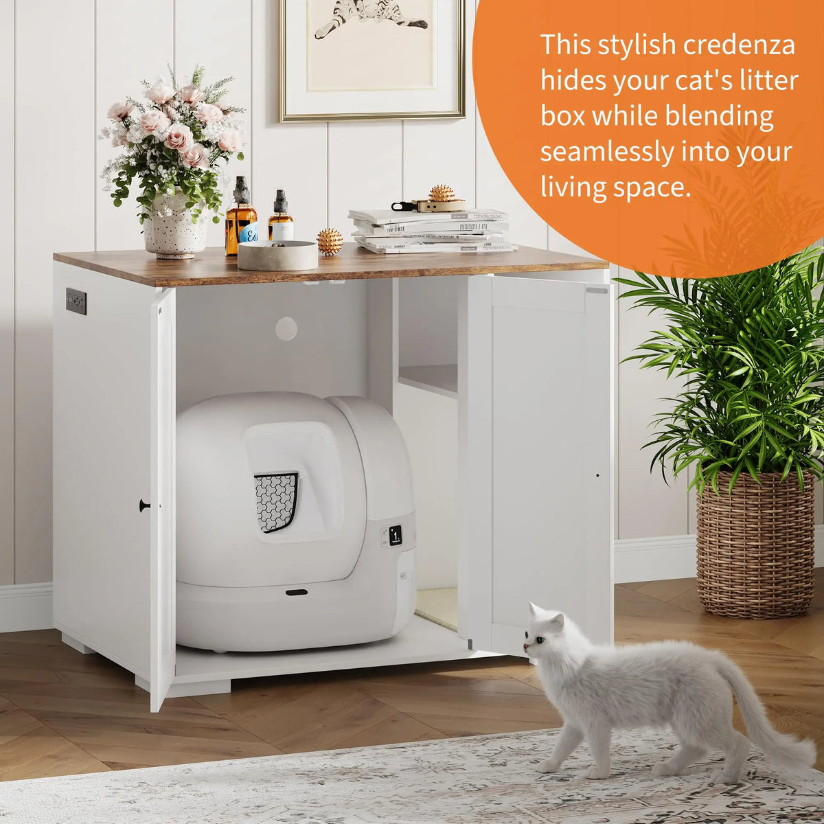 HiMISS Wooden Litter Robot Enclosure With Power Outlet